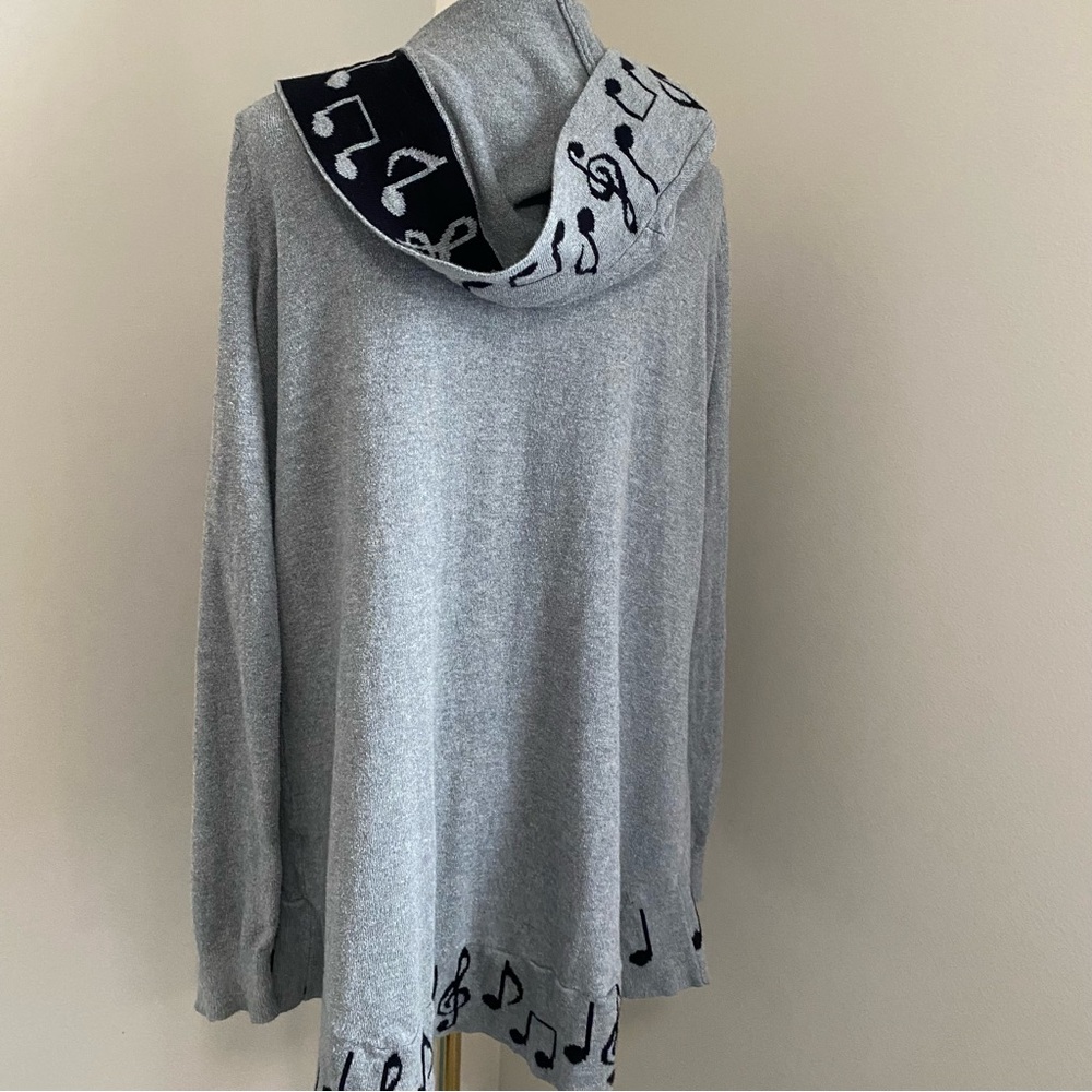 Hot Topic Hooded Sweater Cardigan Flyaway Music Notes Gray Black XL - Picture 2 of 9